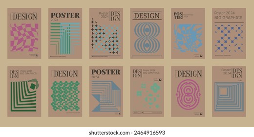 Contemporary futuristic posters. A set of modern covers with a minimalistic silhouette, graphic elements, basic drawings, geometric shapes. Conceptual business design in retro style. Brutalism print