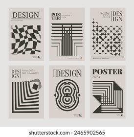 Contemporary futuristic posters. A set of modern covers with a minimalistic silhouette, graphic elements, basic drawings, geometric shapes. Conceptual business design in retro style. Brutalism print