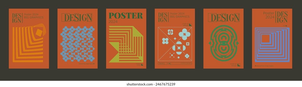 Contemporary futuristic posters. A set of modern covers with a minimalistic silhouette, graphic elements, basic drawings, geometric shapes. Conceptual business design in retro style. Brutalism print