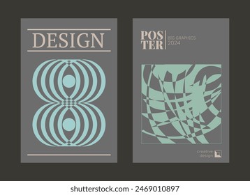 Contemporary futuristic posters. A set of modern covers with a minimalistic silhouette, graphic elements, basic drawings, geometric shapes. Conceptual business design in retro style. Brutalism print