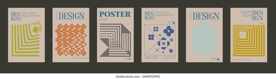 Contemporary futuristic posters. A set of modern covers with a minimalistic silhouette, graphic elements, basic drawings, geometric shapes. Conceptual business design in retro style. Brutalism print