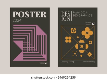Contemporary futuristic posters. A set of modern covers with a minimalistic silhouette, graphic elements, basic drawings, geometric shapes. Conceptual business design in retro style. Brutalism print