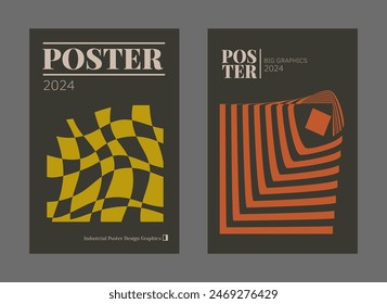 Contemporary futuristic posters. A set of modern covers with a minimalistic silhouette, graphic elements, basic drawings, geometric shapes. Conceptual business design in retro style. Brutalism print