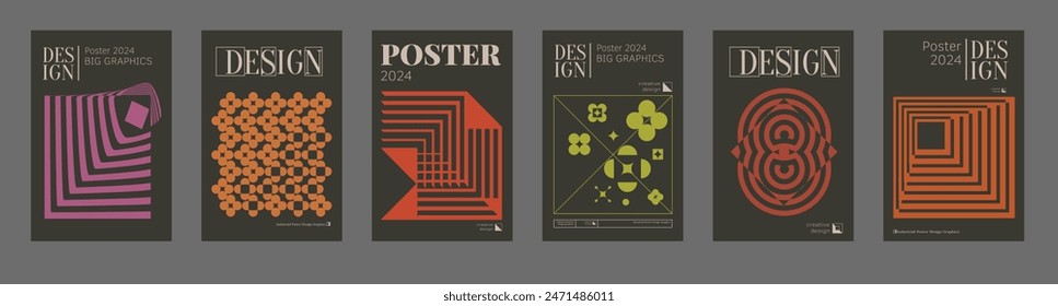 Contemporary futuristic posters. A set of modern covers with a minimalistic silhouette, graphic elements, basic drawings, geometric shapes. Conceptual business design in retro style. Brutalism print