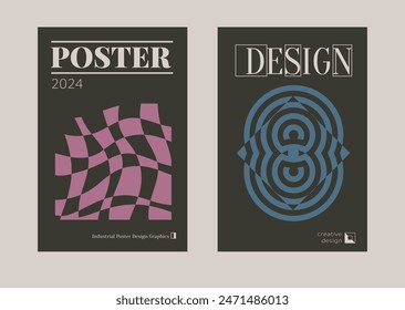 Contemporary futuristic posters. A set of modern covers with a minimalistic silhouette, graphic elements, basic drawings, geometric shapes. Conceptual business design in retro style. Brutalism print