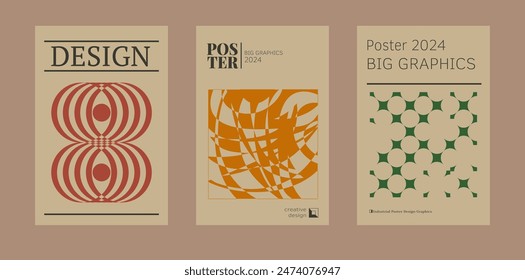 Contemporary futuristic posters. A set of modern covers with a minimalistic silhouette, graphic elements, basic drawings, geometric shapes. Conceptual business design in retro style. Brutalism print