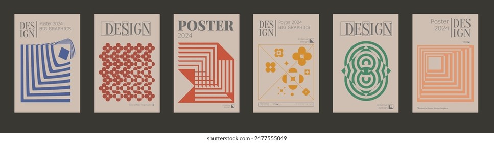 Contemporary futuristic posters. A set of modern covers with a minimalistic silhouette, graphic elements, basic drawings, geometric shapes. Conceptual business design in retro style. Brutalism print