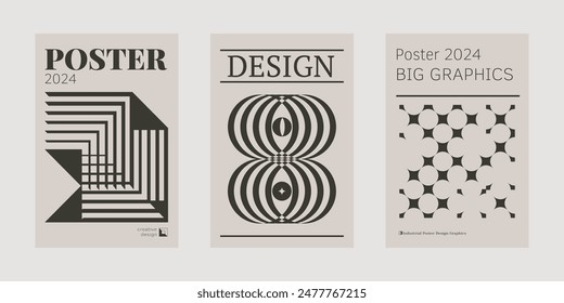 Contemporary futuristic posters. A set of modern covers with a minimalistic silhouette, graphic elements, basic drawings, geometric shapes. Conceptual business design in retro style. Brutalism print