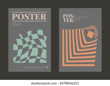 Contemporary futuristic posters. A set of modern covers with a minimalistic silhouette, graphic elements, basic drawings, geometric shapes. Conceptual business design in retro style. Brutalism print