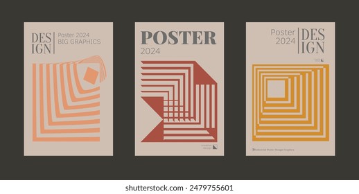 Contemporary futuristic posters. A set of modern covers with a minimalistic silhouette, graphic elements, basic drawings, geometric shapes. Conceptual business design in retro style. Brutalism print