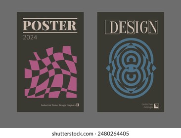 Contemporary futuristic posters. A set of modern covers with a minimalistic silhouette, graphic elements, basic drawings, geometric shapes. Conceptual business design in retro style. Brutalism print