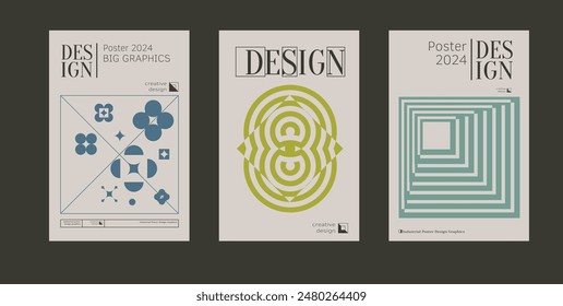 Contemporary futuristic posters. A set of modern covers with a minimalistic silhouette, graphic elements, basic drawings, geometric shapes. Conceptual business design in retro style. Brutalism print