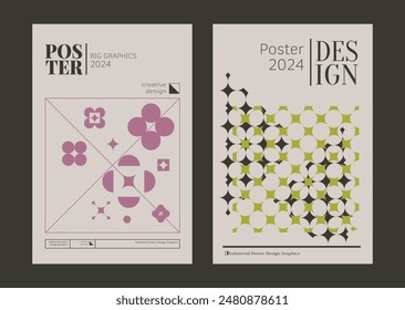 Contemporary futuristic posters. A set of modern covers with a minimalistic silhouette, graphic elements, basic drawings, geometric shapes. Conceptual business design in retro style. Brutalism print