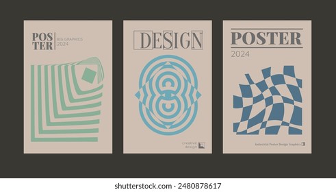 Contemporary futuristic posters. A set of modern covers with a minimalistic silhouette, graphic elements, basic drawings, geometric shapes. Conceptual business design in retro style. Brutalism print