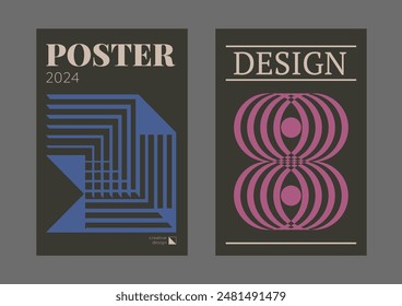 Contemporary futuristic posters. A set of modern covers with a minimalistic silhouette, graphic elements, basic drawings, geometric shapes. Conceptual business design in retro style. Brutalism print
