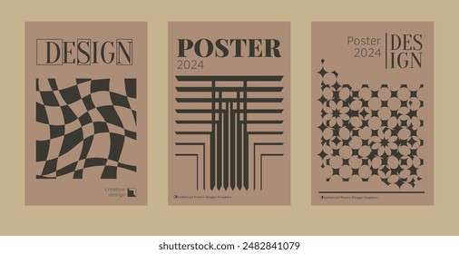 Contemporary futuristic posters. A set of modern covers with a minimalistic silhouette, graphic elements, basic drawings, geometric shapes. Conceptual business design in retro style. Brutalism print