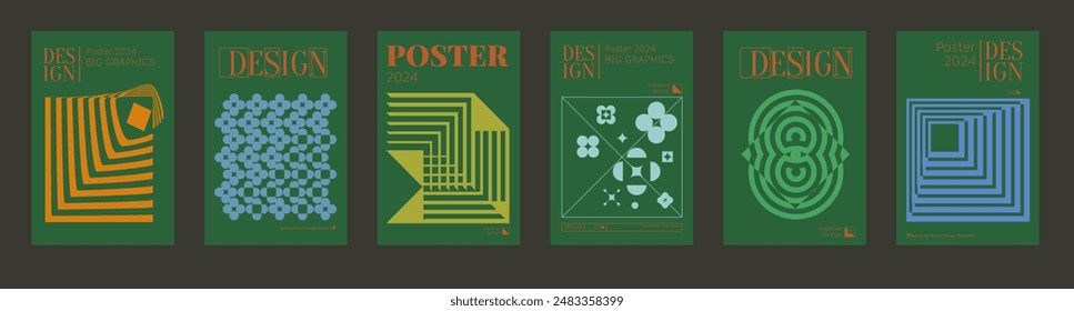 Contemporary futuristic posters. A set of modern covers with a minimalistic silhouette, graphic elements, basic drawings, geometric shapes. Conceptual business design in retro style. Brutalism print