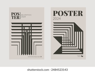 Contemporary futuristic posters. A set of modern covers with a minimalistic silhouette, graphic elements, basic drawings, geometric shapes. Conceptual business design in retro style. Brutalism print