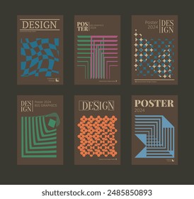 Contemporary futuristic posters. A set of modern covers with a minimalistic silhouette, graphic elements, basic drawings, geometric shapes. Conceptual business design in retro style. Brutalism print