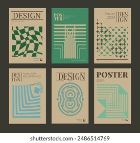 Contemporary futuristic posters. A set of modern covers with a minimalistic silhouette, graphic elements, basic drawings, geometric shapes. Conceptual business design in retro style. Brutalism print