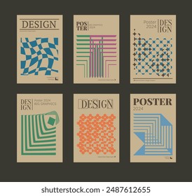 Contemporary futuristic posters. A set of modern covers with a minimalistic silhouette, graphic elements, basic drawings, geometric shapes. Conceptual business design in retro style. Brutalism print