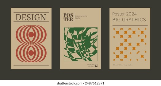 Contemporary futuristic posters. A set of modern covers with a minimalistic silhouette, graphic elements, basic drawings, geometric shapes. Conceptual business design in retro style. Brutalism print