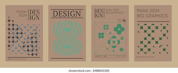 Contemporary futuristic posters. A set of modern covers with a minimalistic silhouette, graphic elements, basic drawings, geometric shapes. Conceptual business design in retro style. Brutalism print
