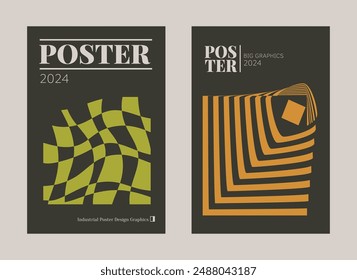 Contemporary futuristic posters. A set of modern covers with a minimalistic silhouette, graphic elements, basic drawings, geometric shapes. Conceptual business design in retro style. Brutalism print