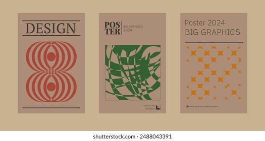 Contemporary futuristic posters. A set of modern covers with a minimalistic silhouette, graphic elements, basic drawings, geometric shapes. Conceptual business design in retro style. Brutalism print