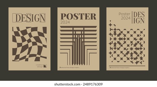 Contemporary futuristic posters. A set of modern covers with a minimalistic silhouette, graphic elements, basic drawings, geometric shapes. Conceptual business design in retro style. Brutalism print