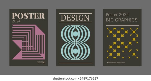 Contemporary futuristic posters. A set of modern covers with a minimalistic silhouette, graphic elements, basic drawings, geometric shapes. Conceptual business design in retro style. Brutalism print