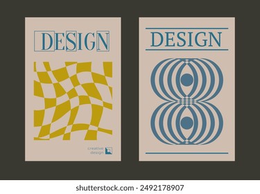 Contemporary futuristic posters. A set of modern covers with a minimalistic silhouette, graphic elements, basic drawings, geometric shapes. Conceptual business design in retro style. Brutalism print