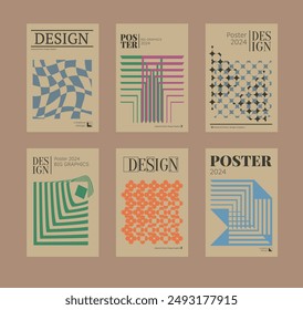 Contemporary futuristic posters. A set of modern covers with a minimalistic silhouette, graphic elements, basic drawings, geometric shapes. Conceptual business design in retro style. Brutalism print