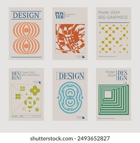 Contemporary futuristic posters. A set of modern covers with a minimalistic silhouette, graphic elements, basic drawings, geometric shapes. Conceptual business design in retro style. Brutalism print