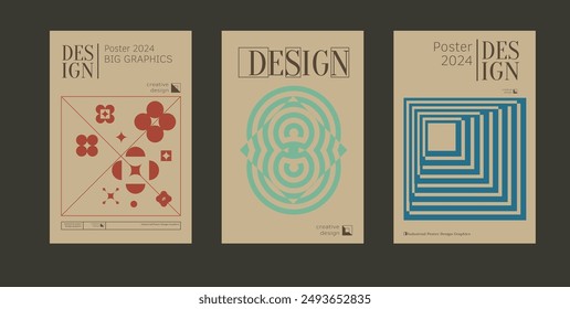 Contemporary futuristic posters. A set of modern covers with a minimalistic silhouette, graphic elements, basic drawings, geometric shapes. Conceptual business design in retro style. Brutalism print