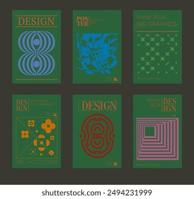 Contemporary futuristic posters. A set of modern covers with a minimalistic silhouette, graphic elements, basic drawings, geometric shapes. Conceptual business design in retro style. Brutalism print