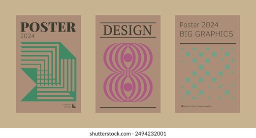 Contemporary futuristic posters. A set of modern covers with a minimalistic silhouette, graphic elements, basic drawings, geometric shapes. Conceptual business design in retro style. Brutalism print
