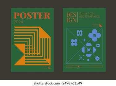 Contemporary futuristic posters. A set of modern covers with a minimalistic silhouette, graphic elements, basic drawings, geometric shapes. Conceptual business design in retro style. Brutalism print