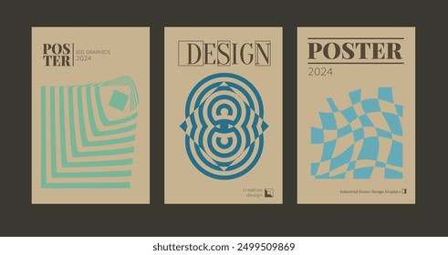 Contemporary futuristic posters. A set of modern covers with a minimalistic silhouette, graphic elements, basic drawings, geometric shapes. Conceptual business design in retro style. Brutalism print