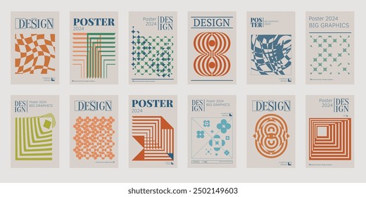 Contemporary futuristic posters. A set of modern covers with a minimalistic silhouette, graphic elements, basic drawings, geometric shapes. Conceptual business design in retro style. Brutalism print