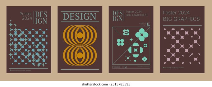 Contemporary futuristic posters. A set of modern covers with a minimalistic silhouette, graphic elements, basic drawings, geometric shapes. Conceptual business design in retro style. Brutalism print