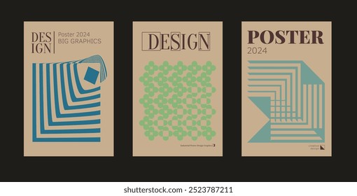 Contemporary futuristic posters. A set of modern covers with a minimalistic silhouette, graphic elements, basic drawings, geometric shapes. Conceptual business design in retro style. Brutalism print