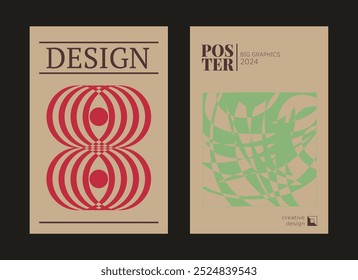 Contemporary futuristic posters. A set of modern covers with a minimalistic silhouette, graphic elements, basic drawings, geometric shapes. Conceptual business design in retro style. Brutalism print