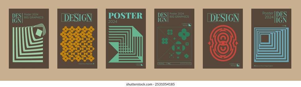 Contemporary futuristic posters. A set of modern covers with a minimalistic silhouette, graphic elements, basic drawings, geometric shapes. Conceptual business design in retro style. Brutalism print