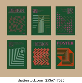 Contemporary futuristic posters. A set of modern covers with a minimalistic silhouette, graphic elements, basic drawings, geometric shapes. Conceptual business design in retro style. Brutalism print