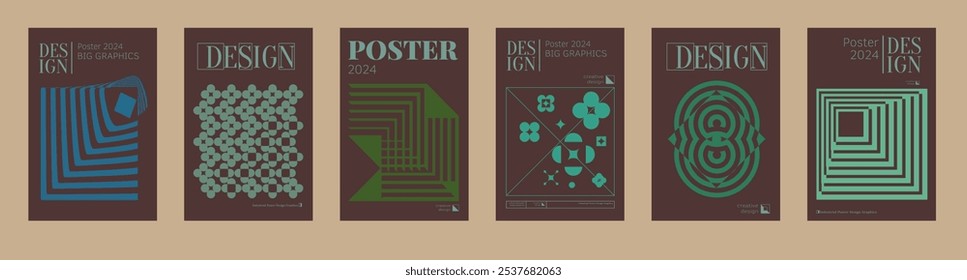 Contemporary futuristic posters. A set of modern covers with a minimalistic silhouette, graphic elements, basic drawings, geometric shapes. Conceptual business design in retro style. Brutalism print