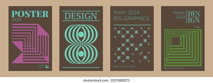 Contemporary futuristic posters. A set of modern covers with a minimalistic silhouette, graphic elements, basic drawings, geometric shapes. Conceptual business design in retro style. Brutalism print