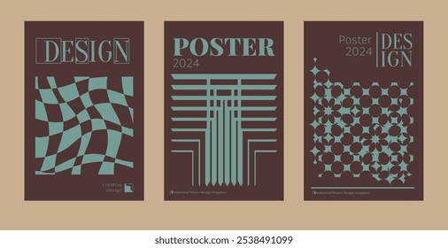 Contemporary futuristic posters. A set of modern covers with a minimalistic silhouette, graphic elements, basic drawings, geometric shapes. Conceptual business design in retro style. Brutalism print