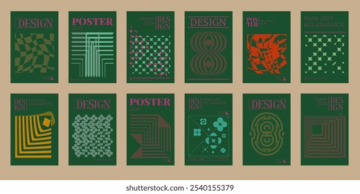 Contemporary futuristic posters. A set of modern covers with a minimalistic silhouette, graphic elements, basic drawings, geometric shapes. Conceptual business design in retro style. Brutalism print