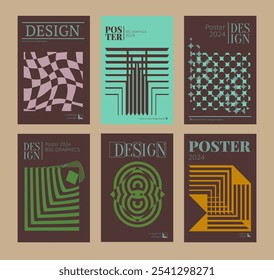 Contemporary futuristic posters. A set of modern covers with a minimalistic silhouette, graphic elements, basic drawings, geometric shapes. Conceptual business design in retro style. Brutalism print